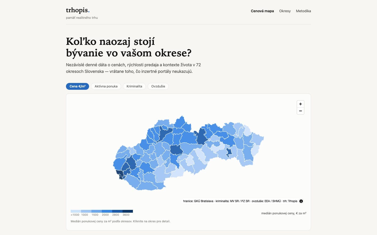 Trhopis district page with market indicators and map layers